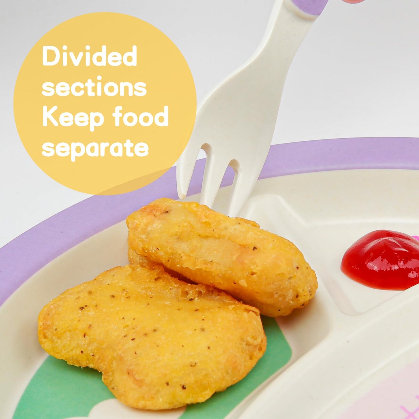 PHEENOWL Kids Dinnerware Set, Includes Toddler Plate Bowl Tumbler and Utensils, BPA Free Bamboo Fiber Material Perfect for Little Girls (Purple - Butterfly Theme)