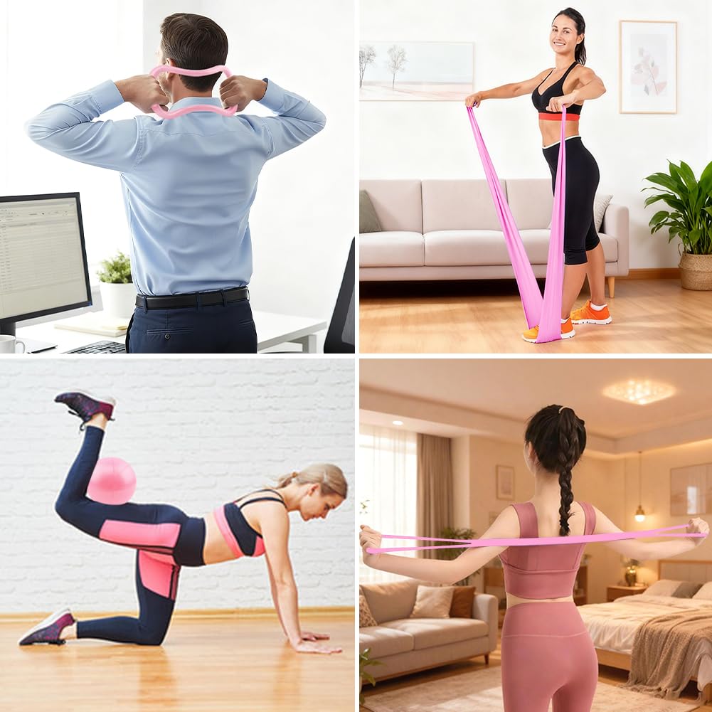 Yonderfume Pilates Essentials Kit for Women, 14 Pcs Home Workout Equipment with Pilates Circle Ball Ring Set Resistance Bands and Anti Slip Sock, Yoga Pilate Essentials Accessories(Color:Pink)