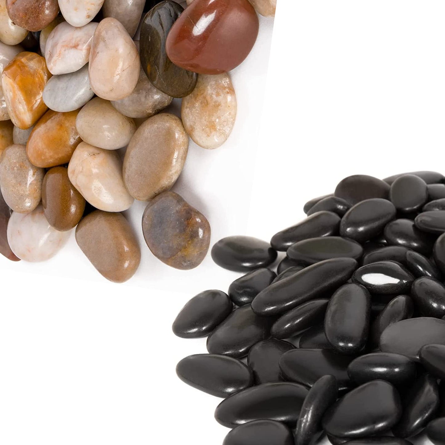 GASPRO 15 Pound Black River Rocks and 15 Pound Mix Decorative Polished Pebble, for Plants, Succulents, Landscaping, Garden, Vase Filler and More