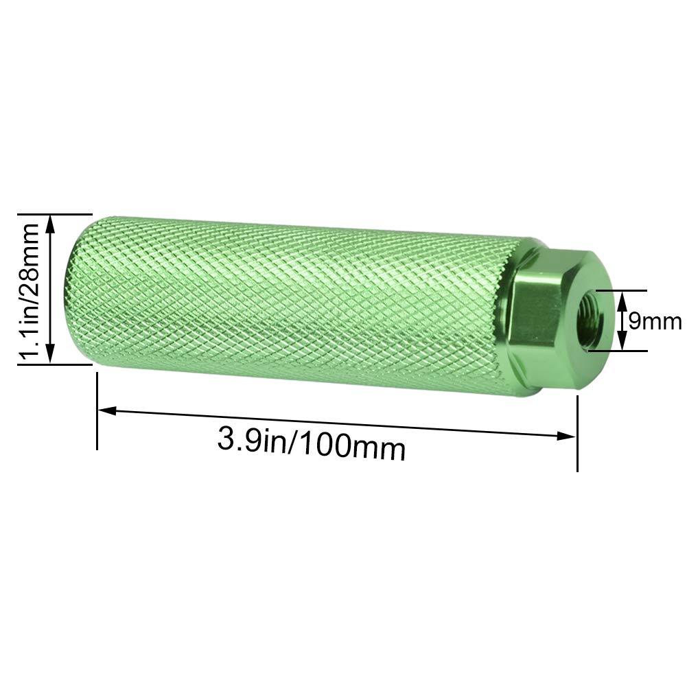 Vuwuma Amotor Bike Pegs Aluminum Alloy Anti-Skid Lead Foot Bicycle Pegs BMX Pegs for Mountain Bike Cycling Rear Stunt Pegs Fit 3/8 inch Axles (Green) 11