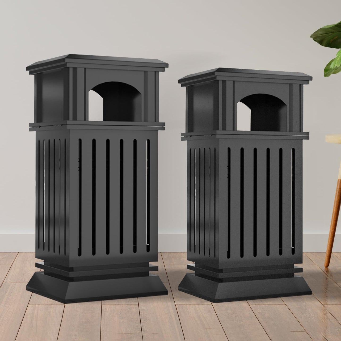 BEAMNOVA Black 17.7 * 37.4 + Matte Black 15.8 * 35.5 Trash Can Outdoor Top Tray Black Stainless Steel Commercial Garbage Enclosure with Locking Lid