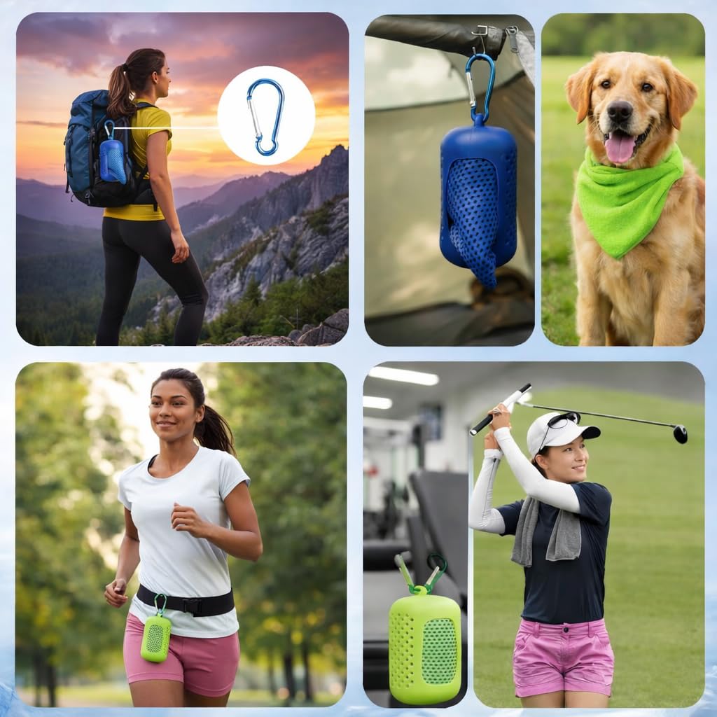 Cooling Towel with Clip Case – Quick-Dry Neck Wrap for Sports, Beach Tote Bags, Gym, Travel & Outdoor Heat