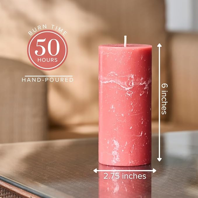 Simply Soson 3x6 inch Pink Rustic Peony and Rose Pillar Scented Candle - 3 Pack - for Home Decor, Aromatherapy, Weddings, Restaurants, Spa, Church