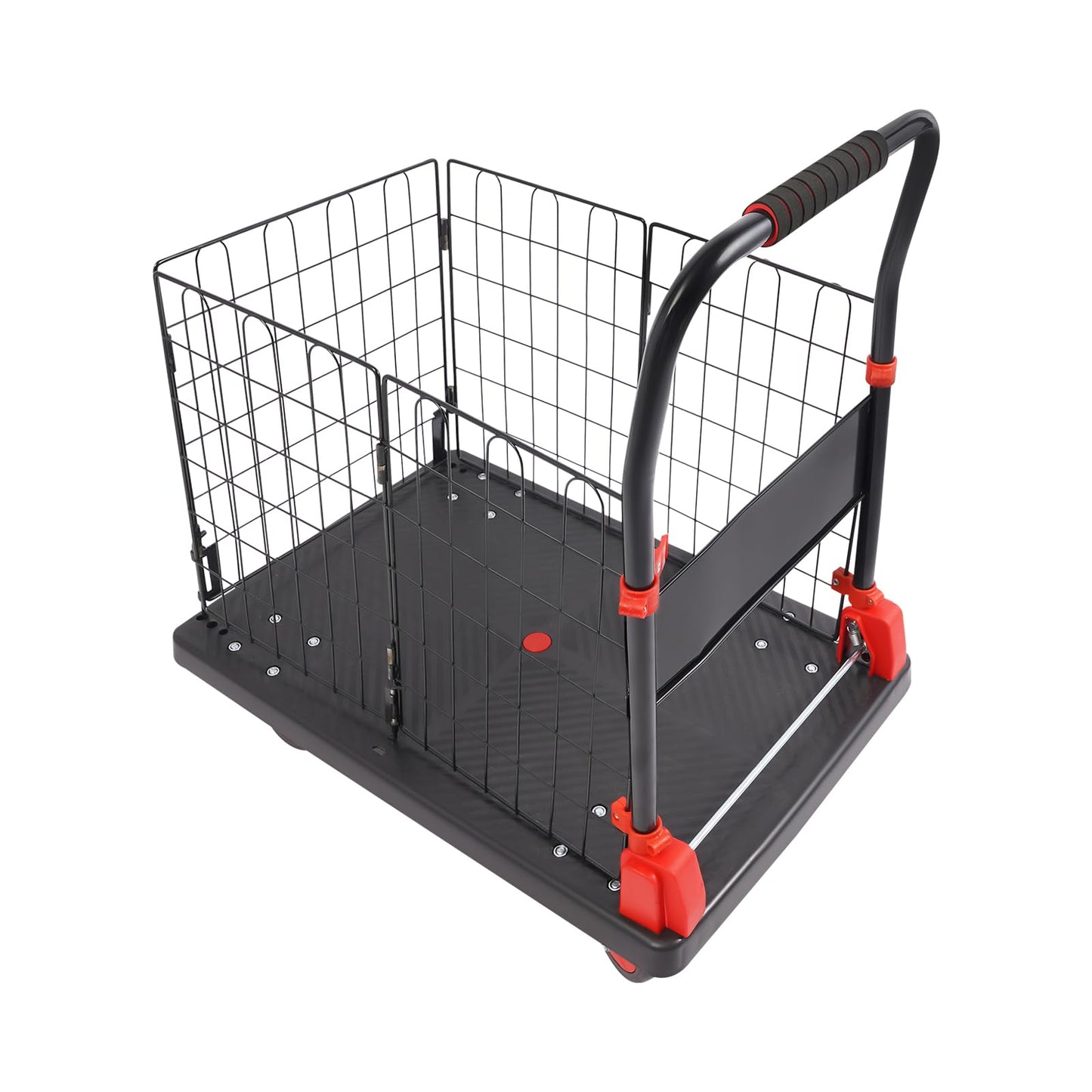 660LBS Capacity Platform Truck Cart with Cage, Foldable Heavy Duty Hand Truck with Wheels Multipurpose Portable Flatbed Cart Removable Cage Cart for Yard, Office and Store