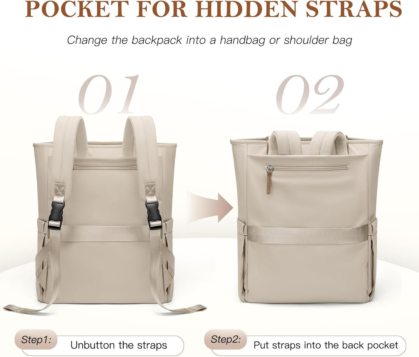 Backpack Backpack Leisure,16 Inch,Apricot Convertible Laptop for Women Men Carry on Tote Teacher Bookbag for College