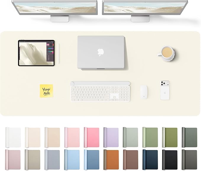 YSAGi Leather Desk Pad Protector, Office Desk Mat, Large Mouse Pad, Non-Slip PU Leather Desk Blotter, Laptop Desk Pad, Waterproof Desk Writing Pad for Office and Home (Cream,55" x 17.2")