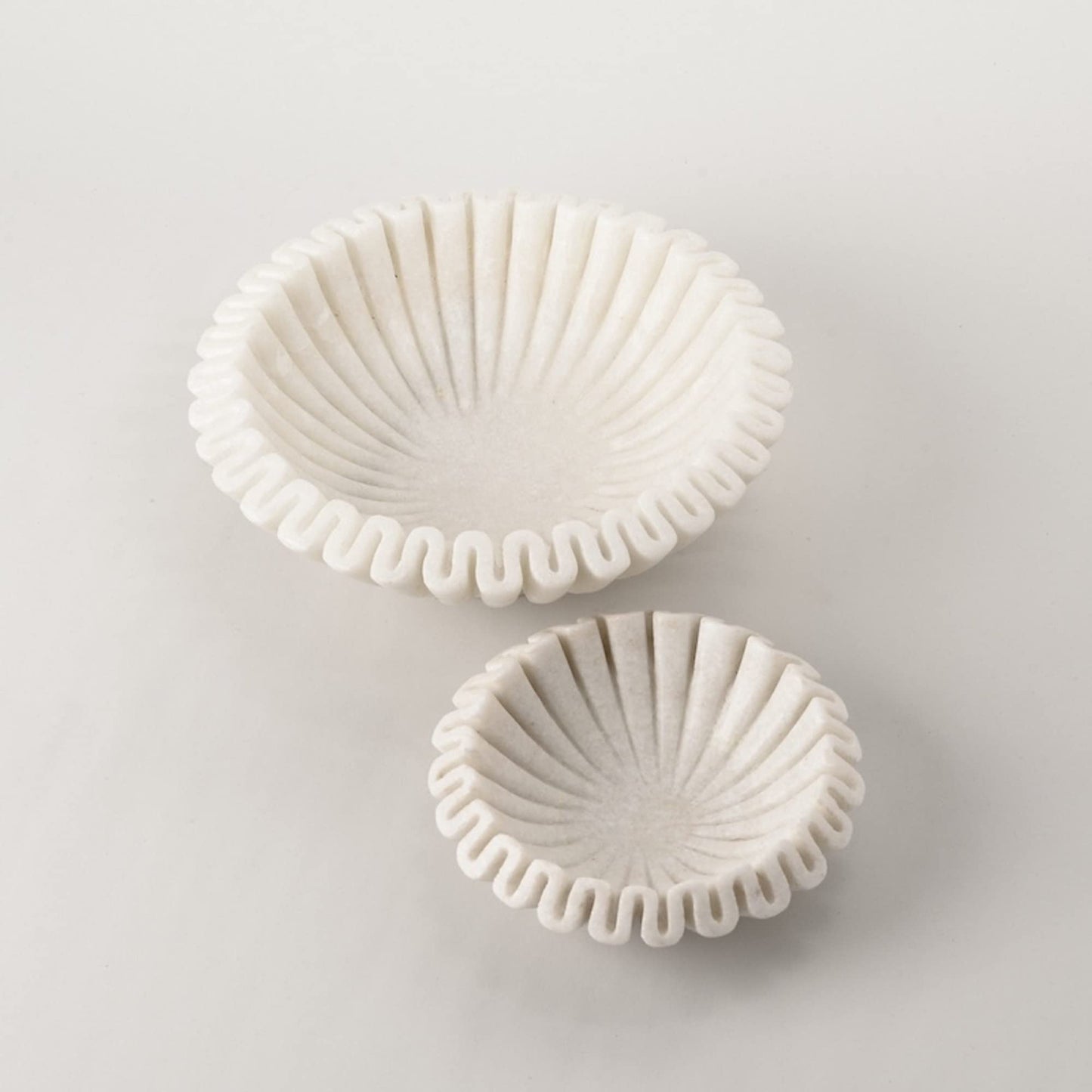 PUSHPA EXPORTS Marble Ruffle Bowl Decorative Marble Scallop Bowl Flower Bowl Fruit Bowl Ruffled Marble Bowl Jewelry Dish Christmas Gift Decorative Bowl (2 Pieces of 6 inch)