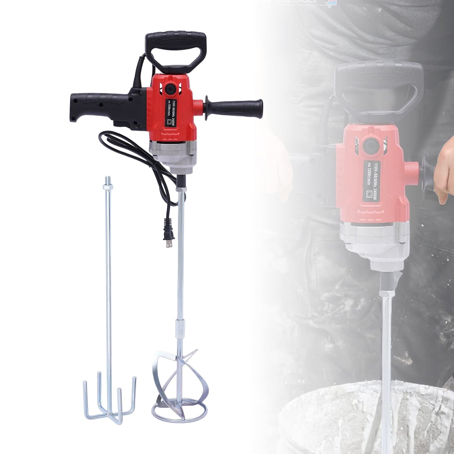 NeNchengLi Corded Heavy Duty Drill Mixer Set with Spade Handle 1/2Inch Electric Mixing Drill Machine 2400W Motor Concrete Mud Mixer Cement Paint Mortar Mixer Machine