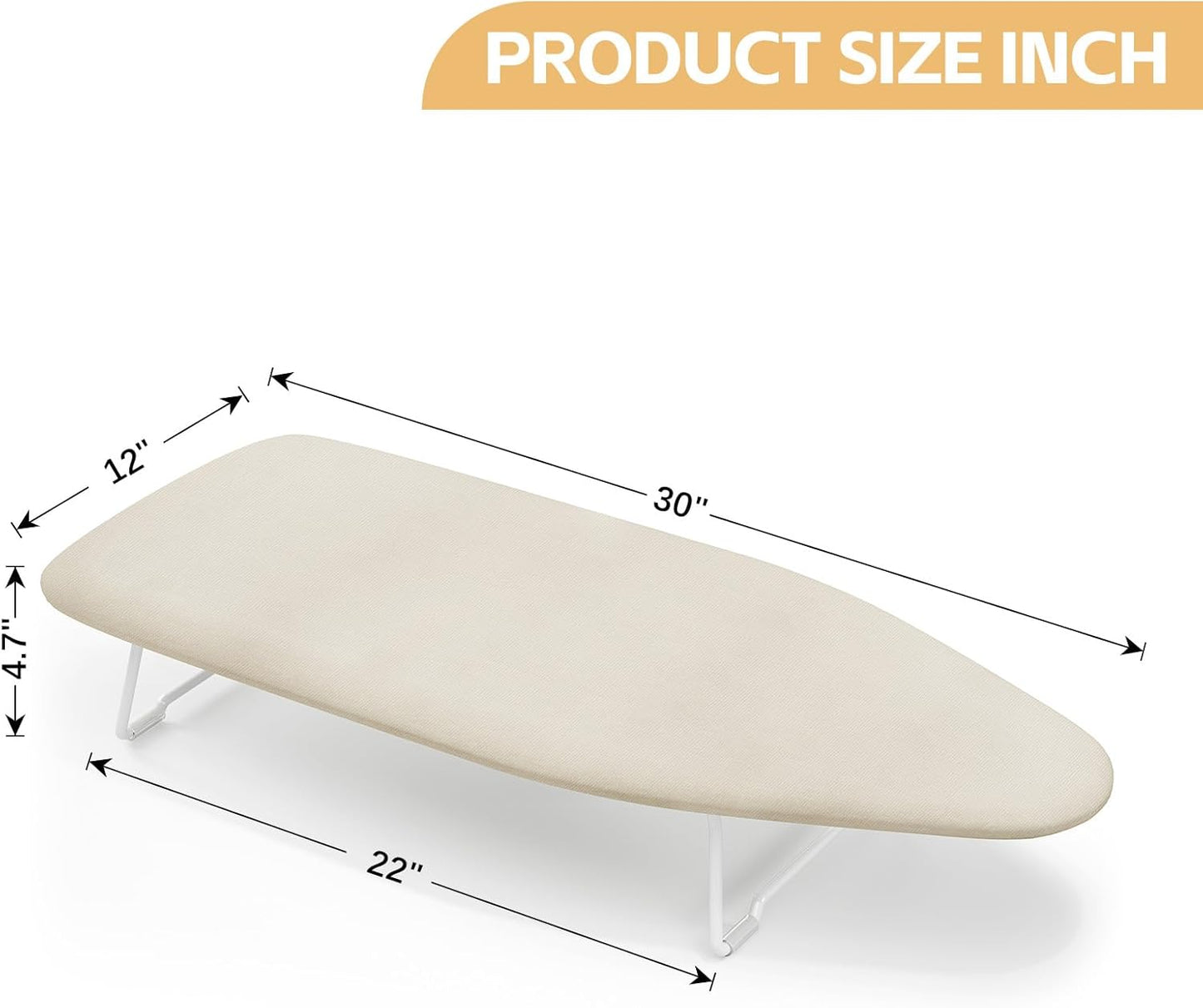 Skiennix Compact Ironing Board - Heat Resistant Cover & Metal Mesh Frame - 12" x 30" - Cream White