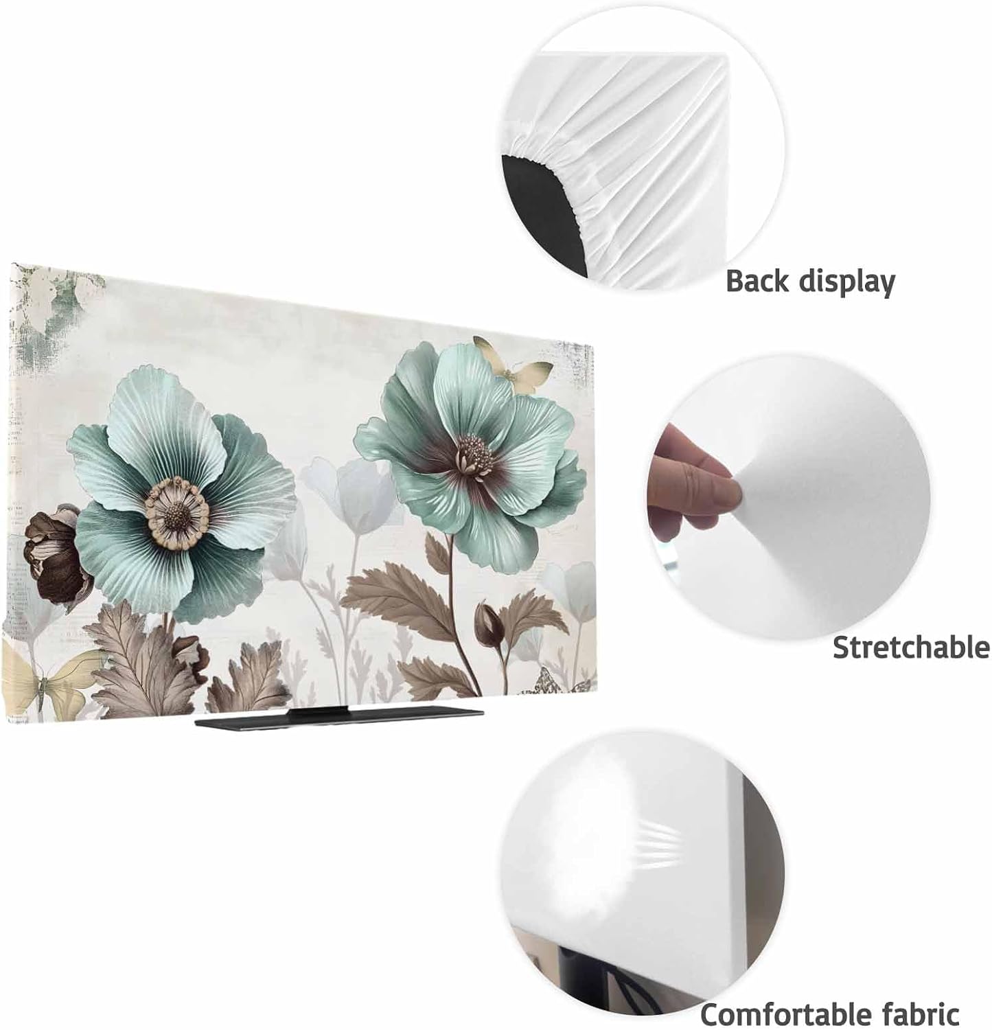 Yukro 32 Inch, 28"x16" Teal Broccoli Indoor TV Dust Cover, Rustic Farmhouse Flower Leaf Victorian Style Elastic TV