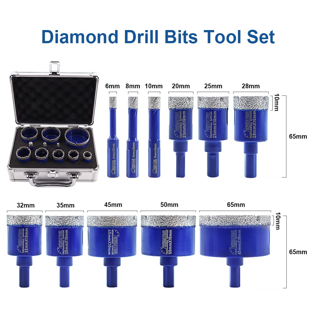 SHDIATOOL Diamond Drill Core Bits Set for Porcelain Triangle Shank Hole Saw Cutter for Tile Marble Ceramic Granite on Drill Machine