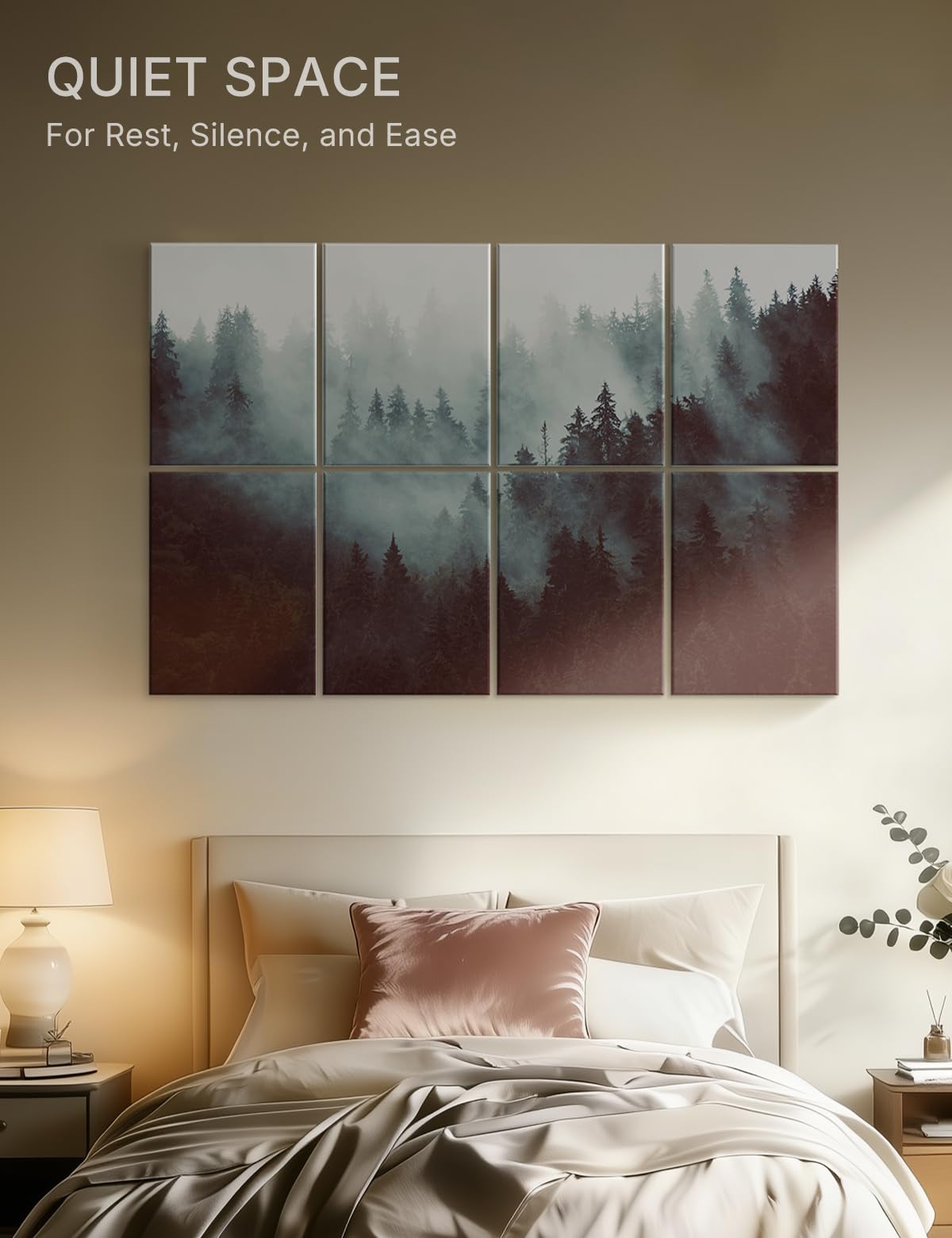 Wall Art Acoustic Panels,70''×47''Sound Absorbing Panels-8-Pack with 60 Adhesive Tabs, Panels for Living Room and Recording Studio, Offices-Foggy Nature Forest