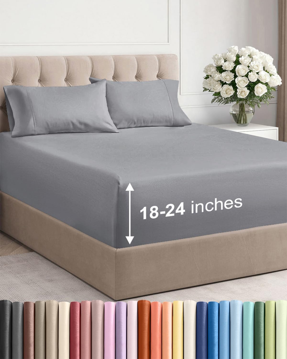 Skiennix Extra Deep Twin Sheet Set - 4 Piece Breathable Cooling Bedding - Soft Wrinkle-Free Steel Blue