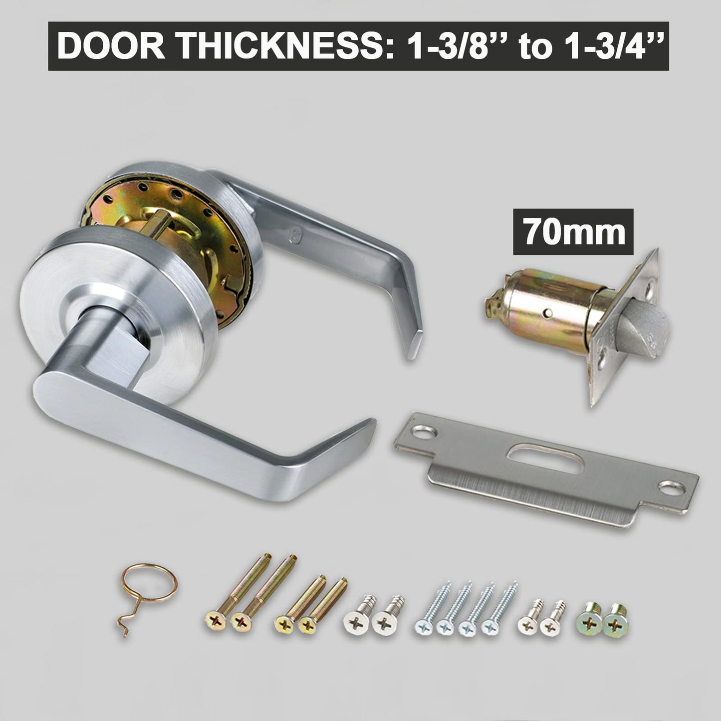 HISAFE Keyed Entry & Passage Commercial Door Locks Heavy Duty Grade 2 Lever, Non-Handed, UL 3 Hour Fire Rated, ADA Compliant, Satin Chrome Finish 26D, 2-3/4''Backset