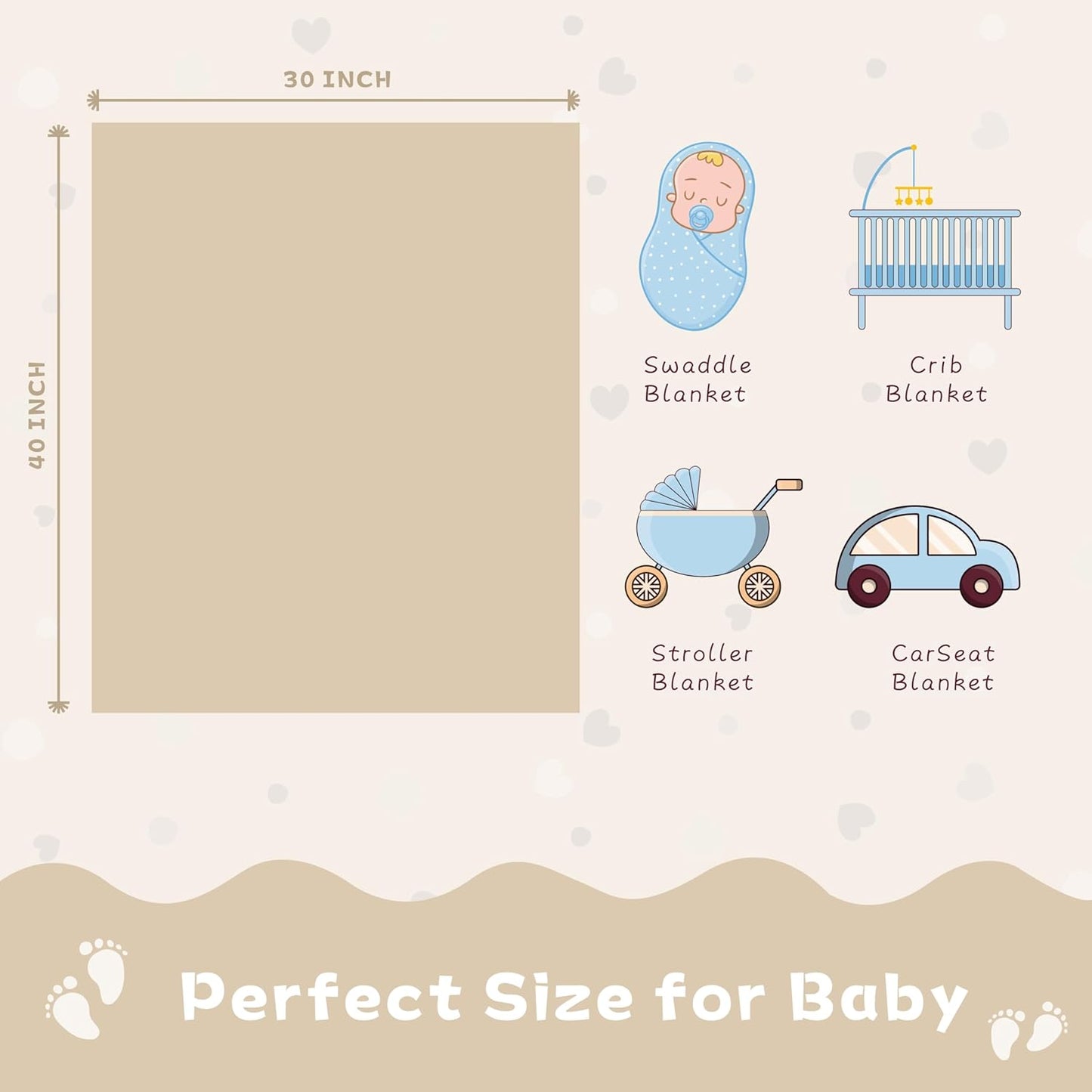 Yurhap Fleece Baby Blanket - Ultra Soft Heart Checkered Design | Cozy 30"x40" Crib & Stroller Gift (Khaki)