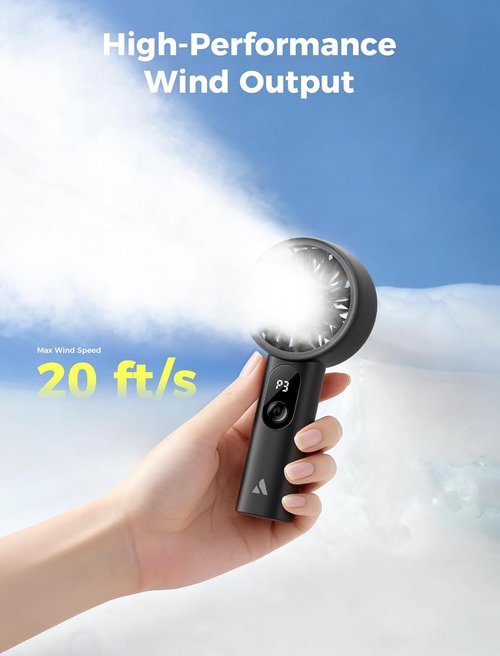 Aecooly Mighty Portable Fan - Powerful USB Rechargeable Handheld Fan | 10H Max Cooling Time, Mini Black