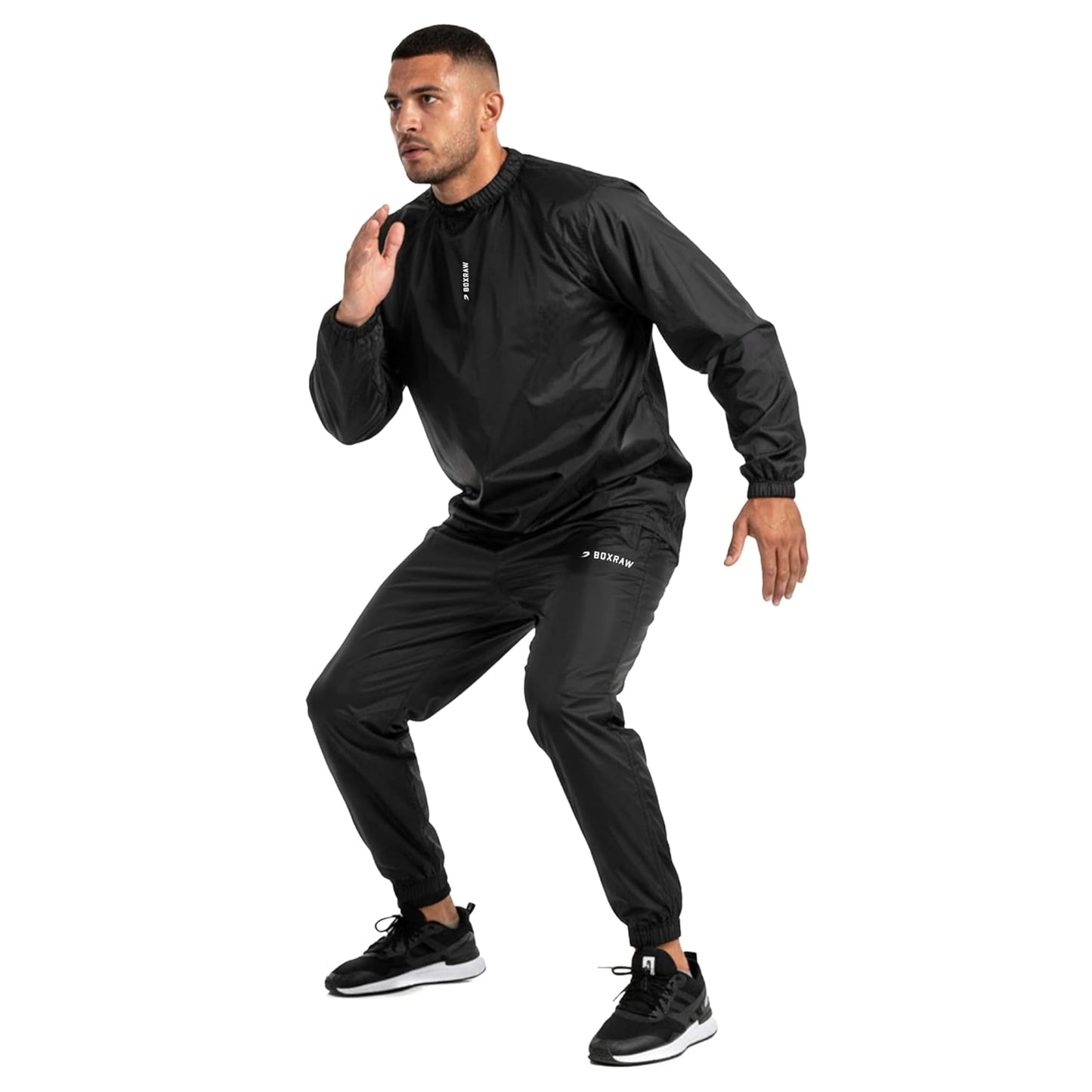 BOXRAW Lineal Sauna Suit - Black - M - Sweat Suit for Boxing & MMA - Top & Bottoms - Professional Non Rip Weight Loss Training Gear - Multiple World Champion Tested & Waterproof Zipped Pockets