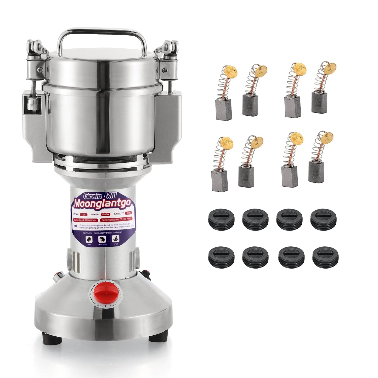 Moongiantgo Grain Mill Grinder Electric 500g with 4 Pairs of Carbon Brushes and Carbon Brush Caps