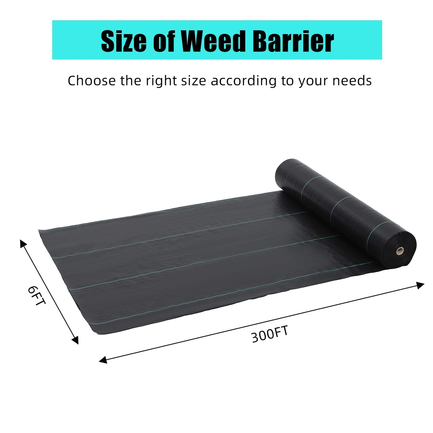 PeakPursuit 6ft x 300ft Premium Weed Barrier Landscape Fabric, 2.4 oz Heavy Duty, Weed Control Fabric, High Permeability, Good for Flower Bed, Driveway Fabric and Ground Cover