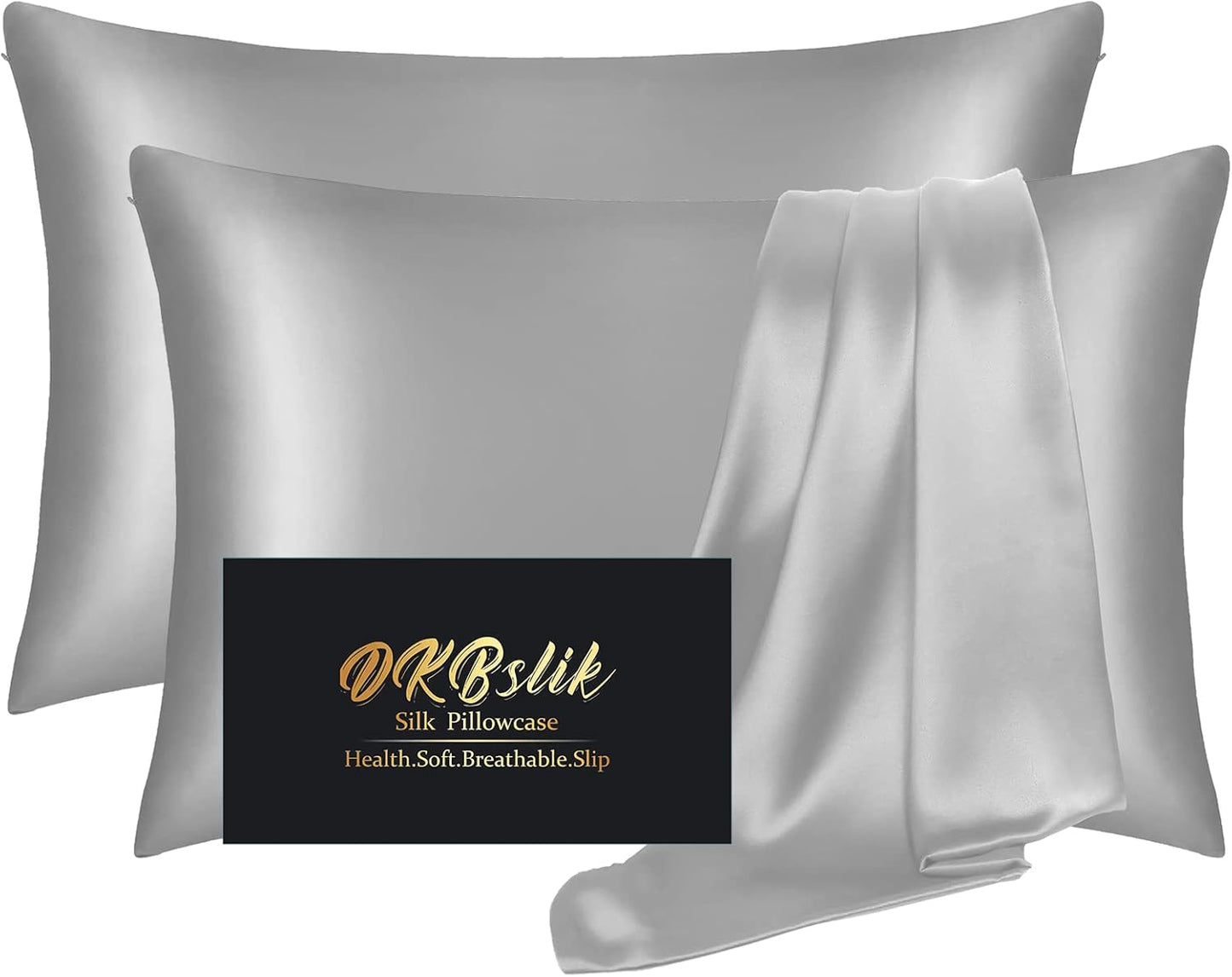 Skiennix Mulberry Silk Pillowcase Set - Anti-Acne Queen Size 2 Pack | Grey Satin for Hair & Skin