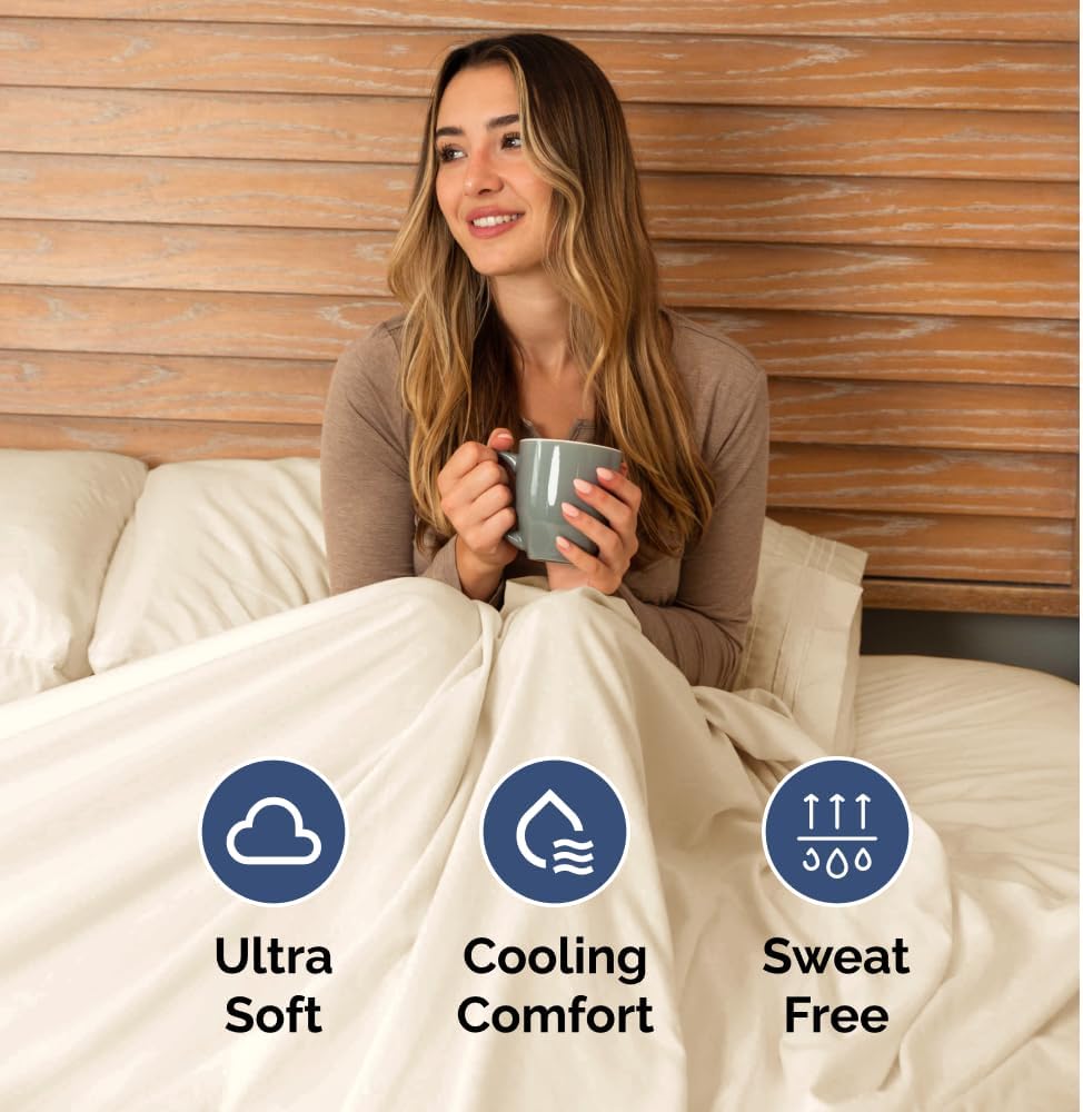 Skiennix Full XL Bed Sheet Set - Soft, Breathable & Cooling 4-Piece Luxury Bedding - Deep Pockets, Off White