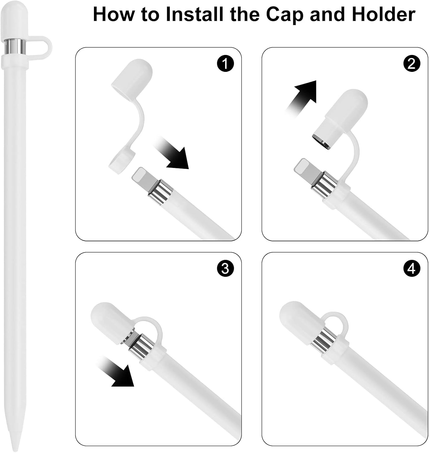 APETOO 1st 2-Pack 10 9 8 7 Magnetic Replacement Cap with Silicone Cap Holder for Apple Pencil Gen, for Apple Pen End