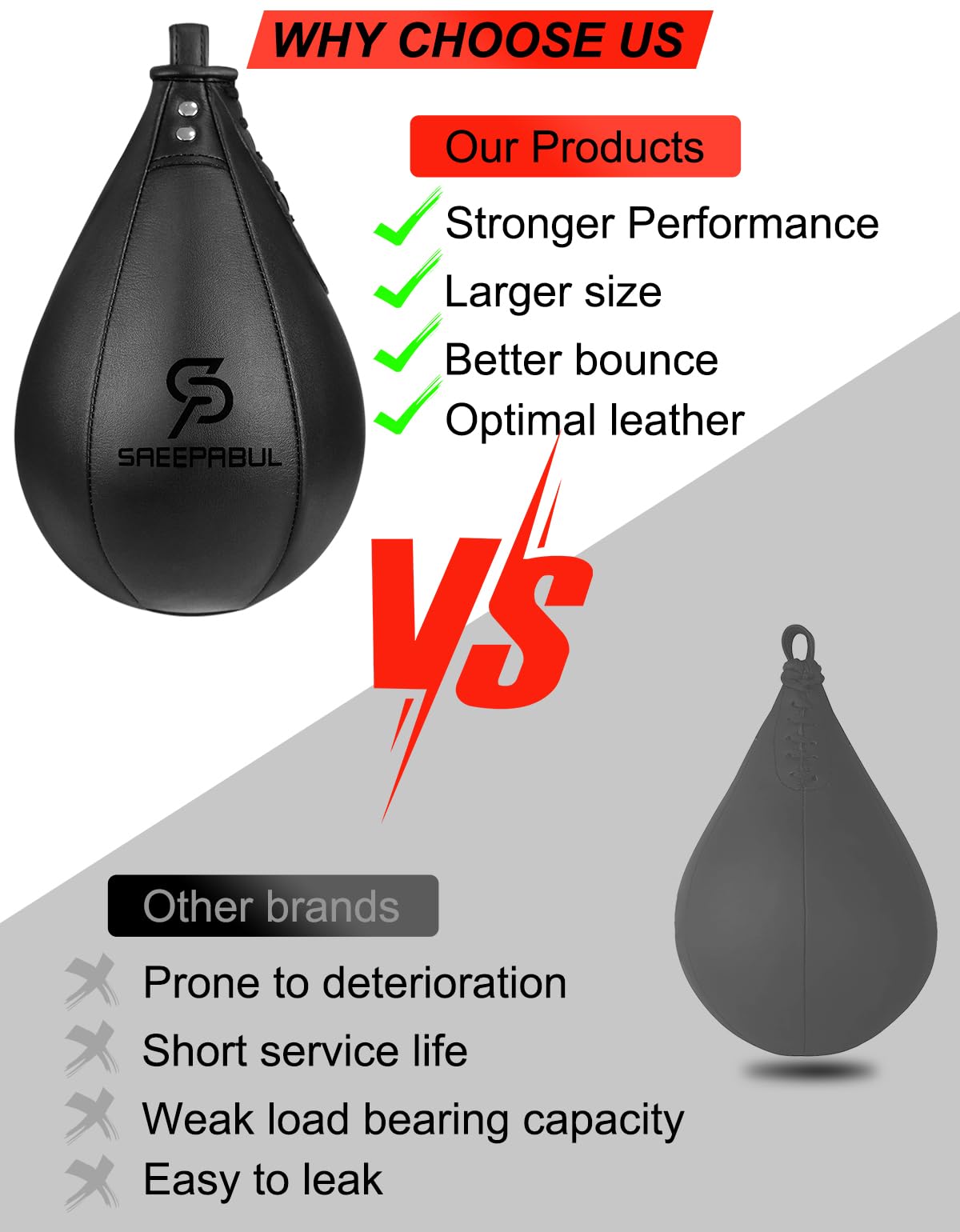 SAEEPABUL Boxing Speed Bag for Adults - Professional Synthetic Leather Punching Bag with Latex Bladder, Adjustable Training Equipment for Home Gym Fitness Black