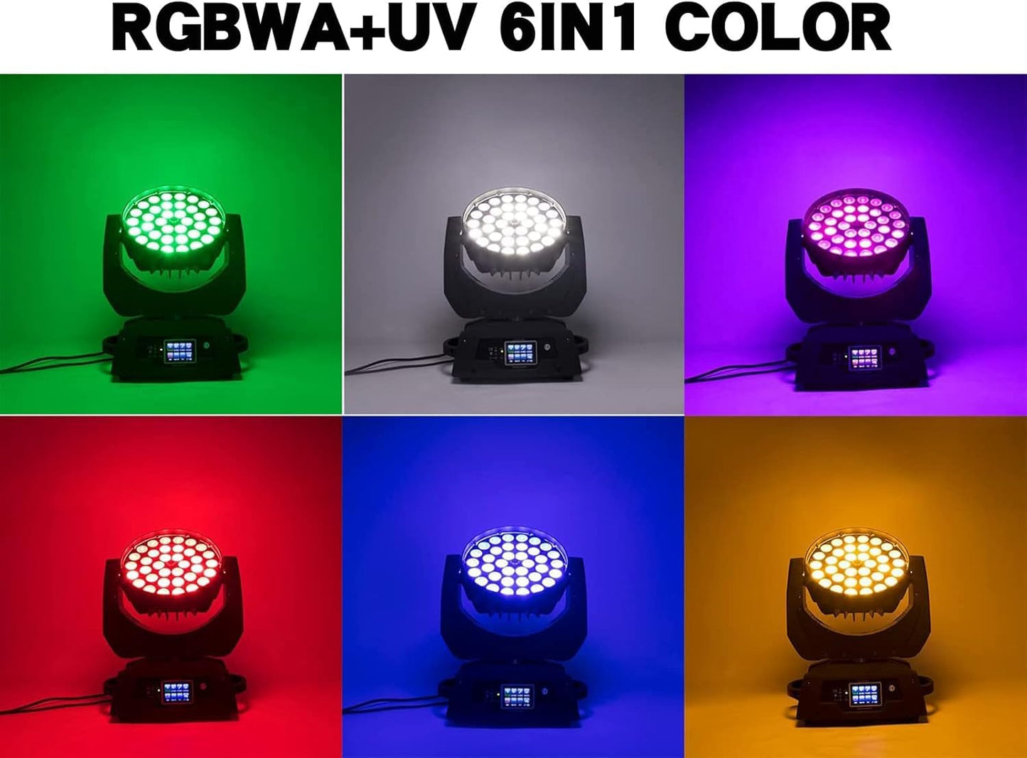 SHEHDS LED Moving Head Light 36x18W Wash Zoom Effect (15-90 Degree) DJ Lights RGBWA+UV 6IN1 DMX 512 Touch Screen Stage Lights for Christmas Wedding Disco Party