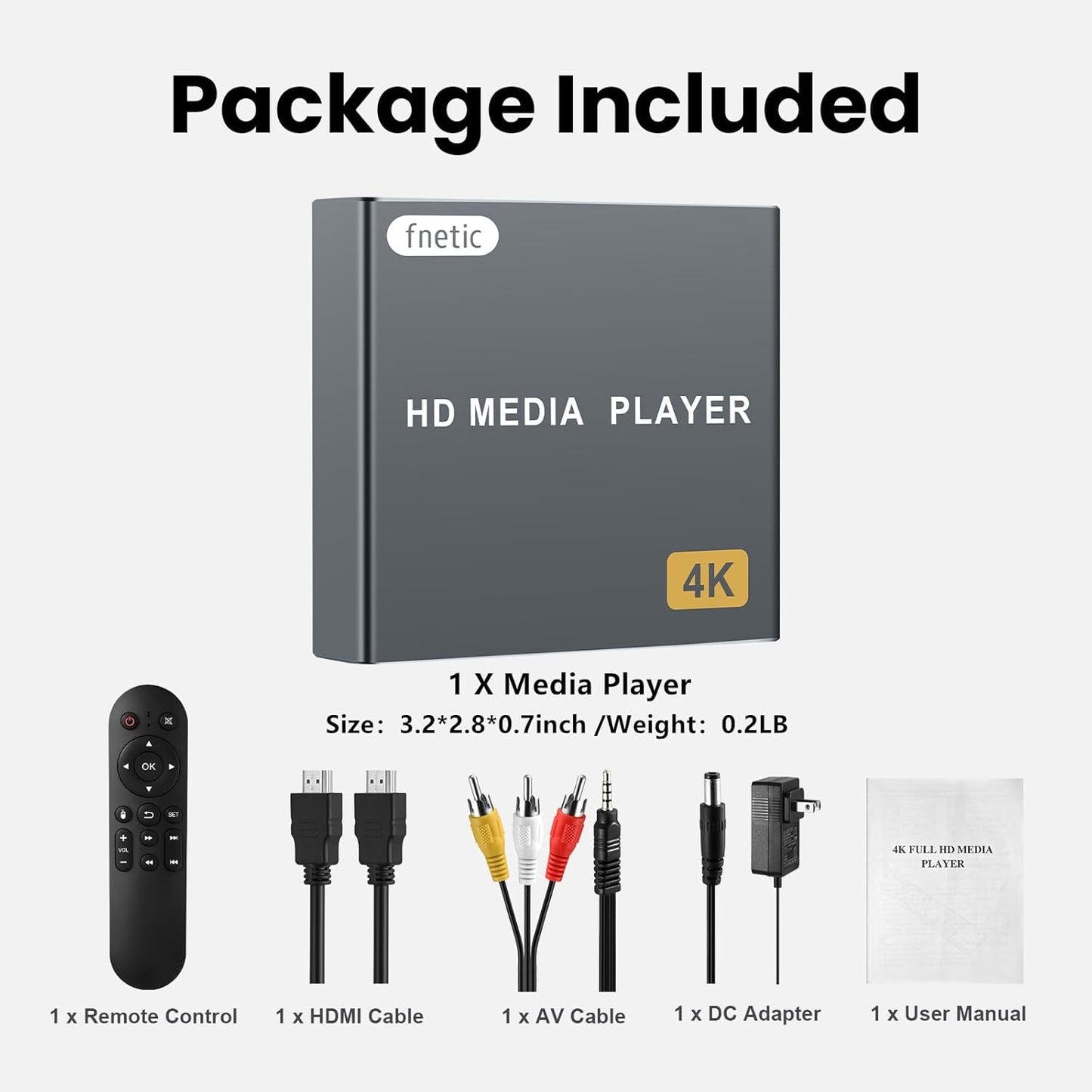 fnetic 4K H.265/HEVC, MP4, Ultra HD Digital Media Player for USB Drives/SD Cards, Digital Signage, Auto Play