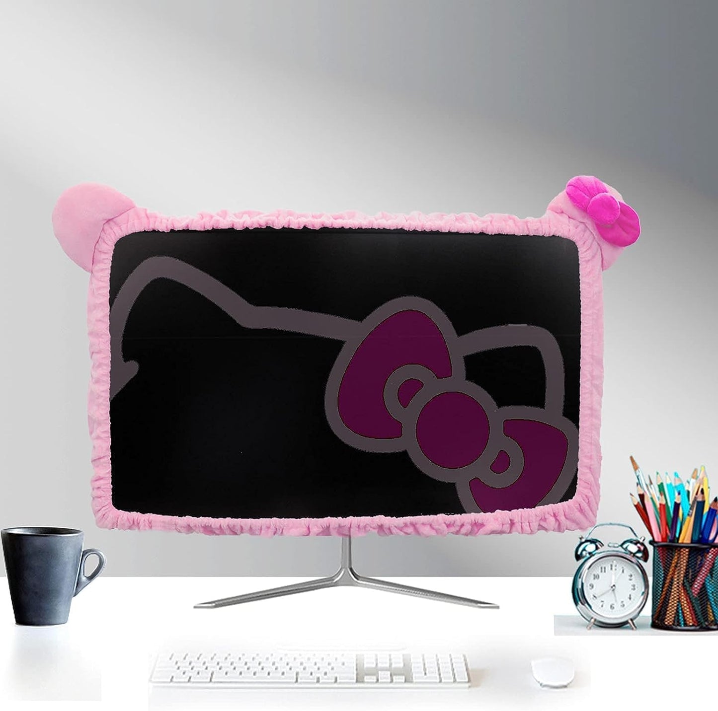 Kakurookie 23'' 34'' - Computer Monitor Protective Cover with Cat Ear Design, Cute Monitor Dust Cover with Furry