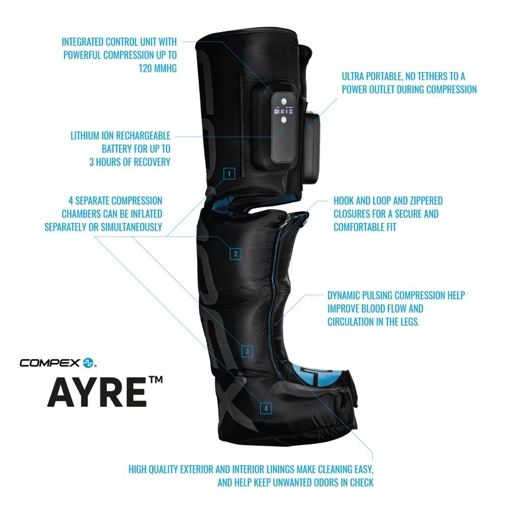 Compex Ayre Wireless Rapid Recovery Compression Boots - High Tech Compression Massage - S/M
