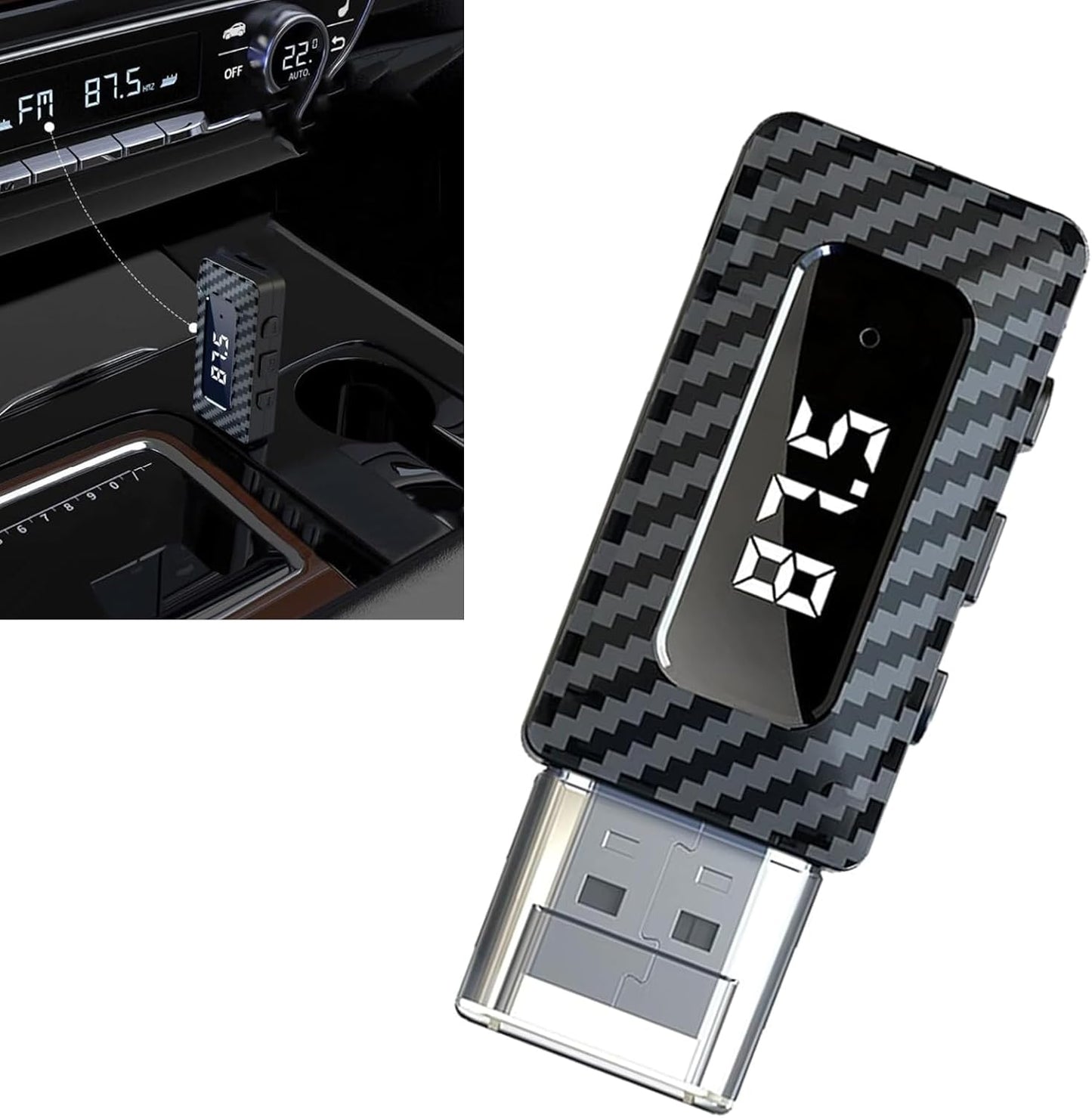 Cuymoap 5.3 0.13" Car USB Bluetooth Receiver, Chip Wireless FM Transmitter with LED Display, Adjustable Audio Adapter