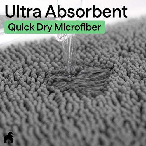 GORILLA GRIP Bath Rug Mat - Thick Soft Chenille | Quick Dry Microfiber, 30x20, Grey Washable Bathroom Accessory