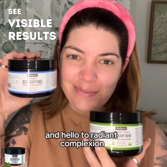 Dead Sea Mud Mask 4 Pack 2 Detox and 2 Rosemary Mint Hydrating Clay Masks with Bentonite and Kaolin Clay Whipped Texture Non Drying Pore Minimizer for Face 8 oz Each, 4 jars