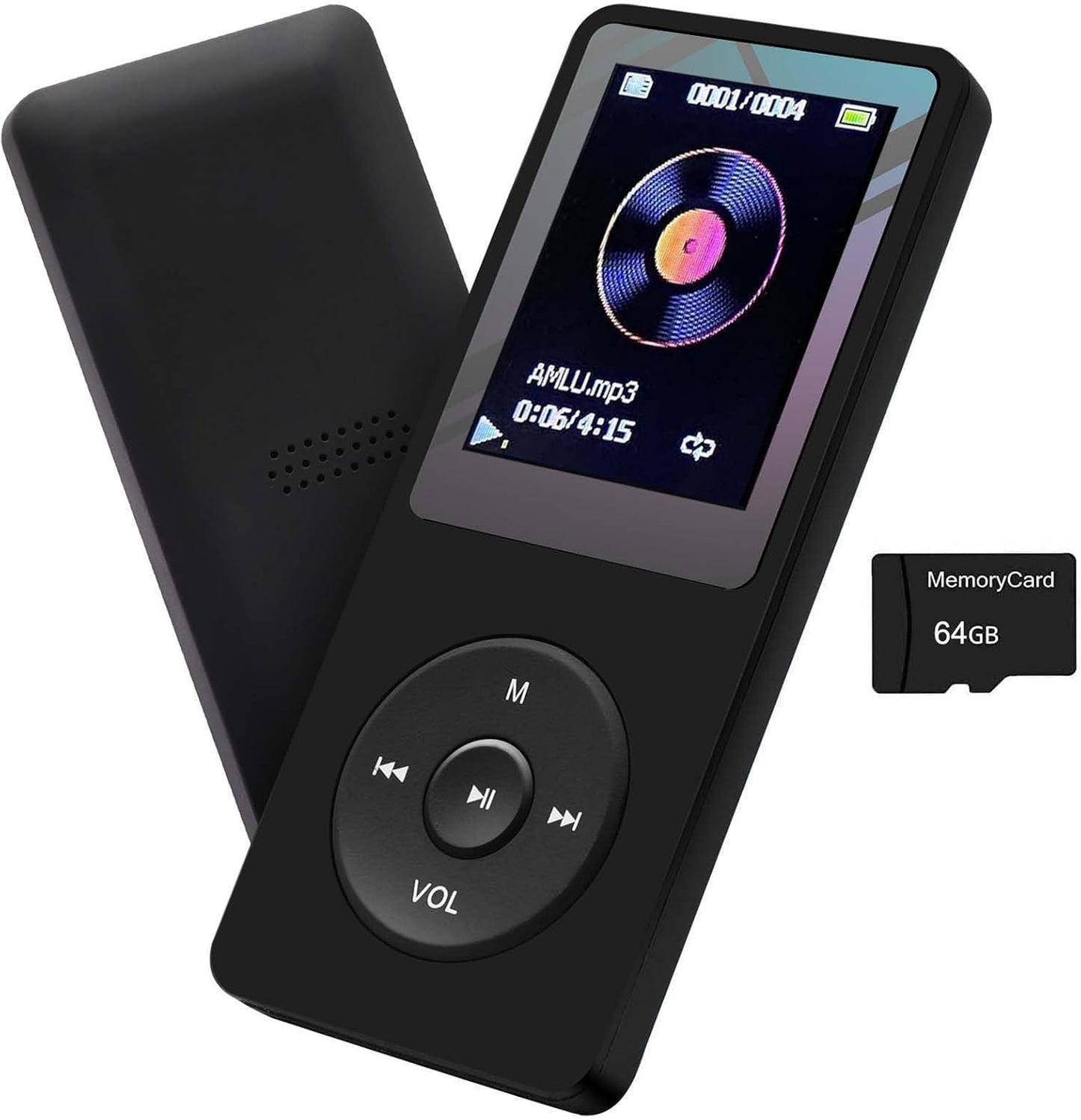 arungo MP3 64GB MP3 1.8 inch 128GB Player with Speaker Earphone Portable HiFi Lossless Sound Mini Music Player Voice