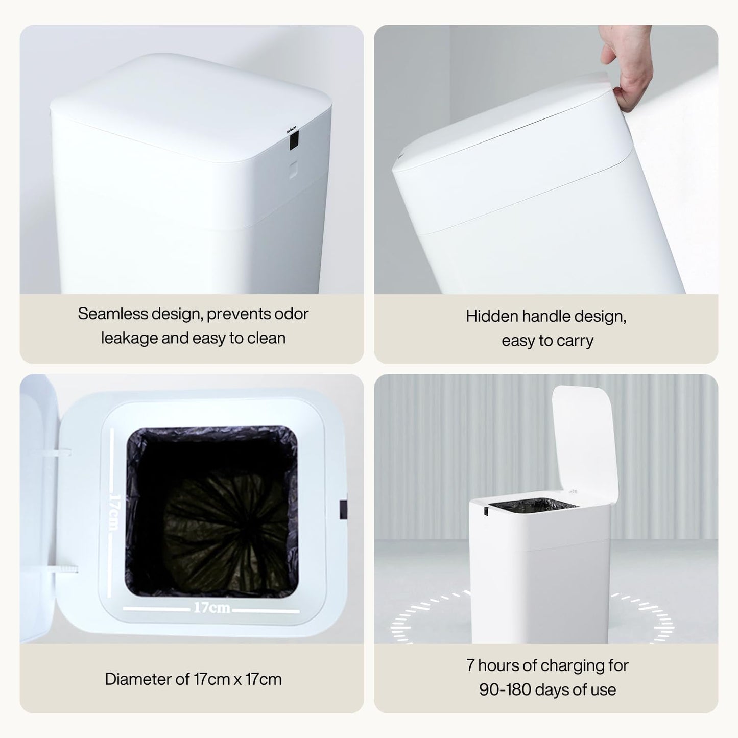 Airdeer L2 Automatic Trash Can, 8 Gallon Self Sealing and Self-Changing Smart Trash Can, Motion Sensor, Touchless Garbage can with lid for Kitchen Office, 6 Refill Bag Rings(White)
