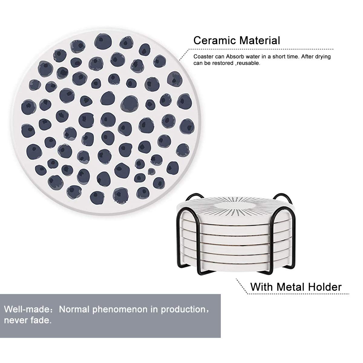 YumSur Drink Coasters Set of 6 with Holder Absorbent Ceramic Stone Coasters with Cork Bottom Heat and Scratch Resistance Decorative Drink Mats Cup