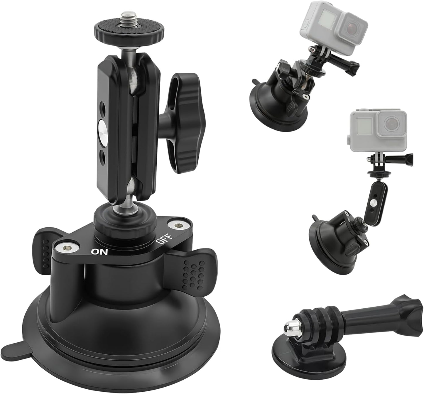 LSYRIA 1/4" 360 Insta360 X3, Double Layer Suction Cup Mount with Double Ball Head Magic Arm, Screw Rotating Camera