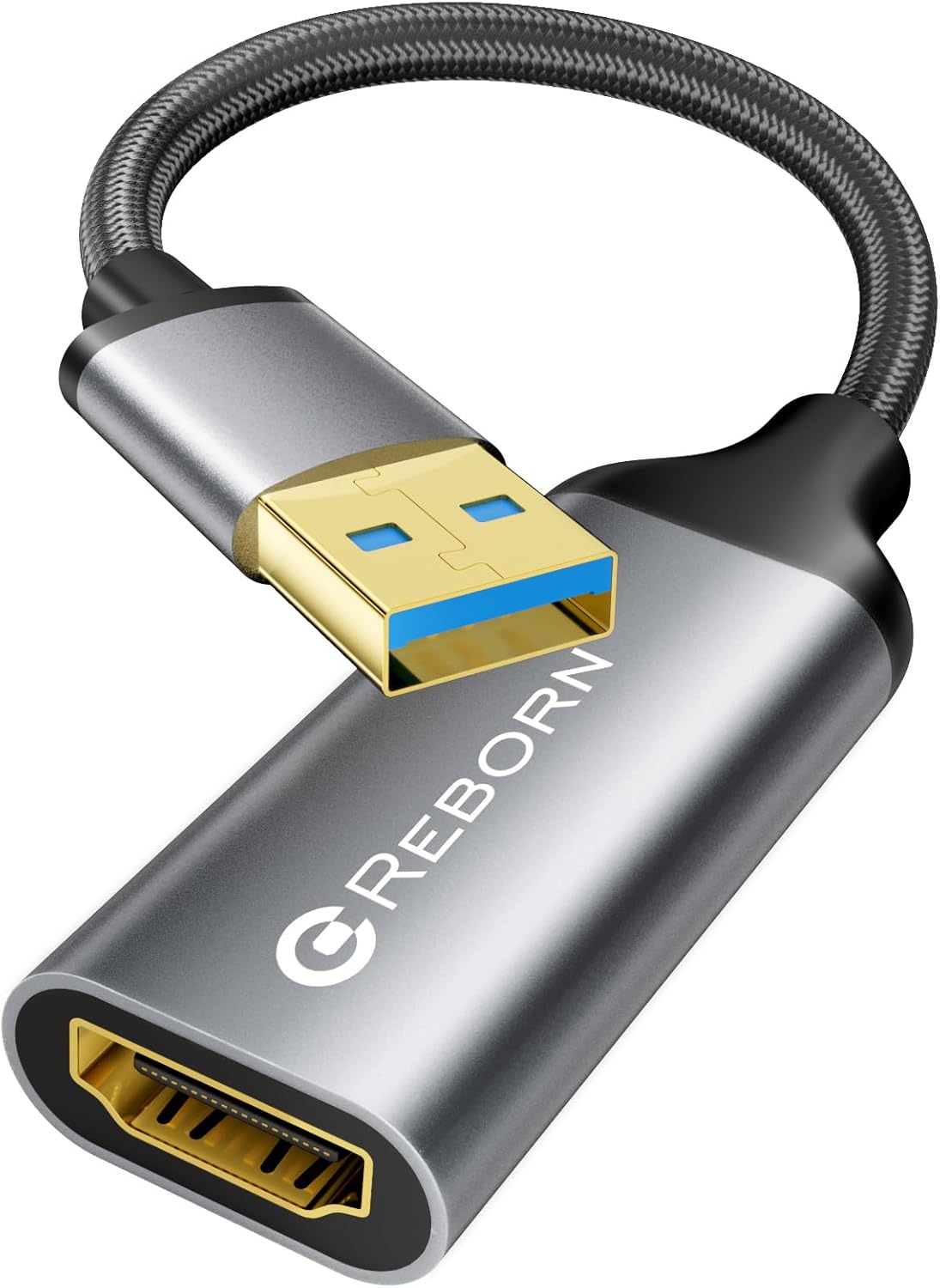 Reborn 1080P@60Hz 3.0 7/8/10/11 USB to HDMI Adapter, USB Male to HDMI Female Multi-Display Cable Converter Suitable