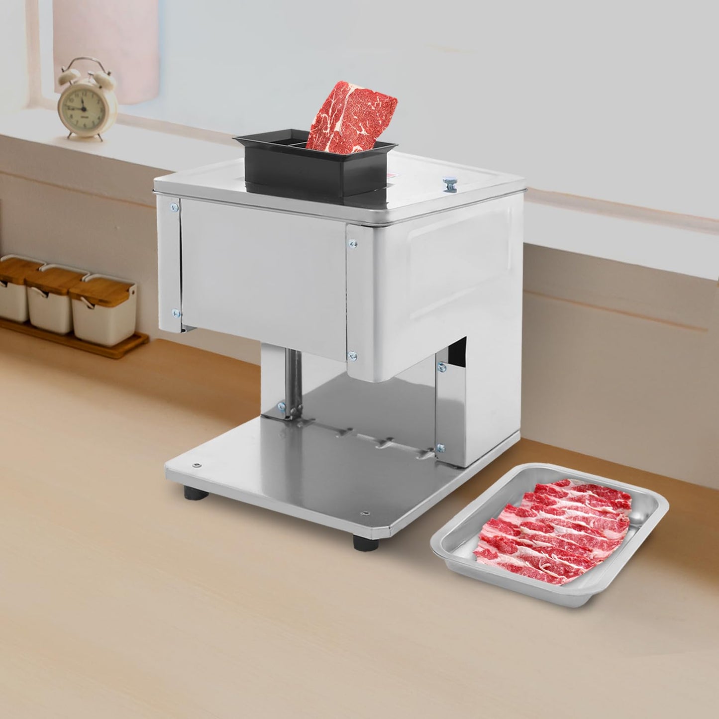 10mm Commercial Meat Silcer 1500W Electric Meat Cutter Machine Heavy Duty Meat Cuber Machine for Beef Turkey Chicken Pork and Fish 330.69Lbs/H (10mm/0.39in)