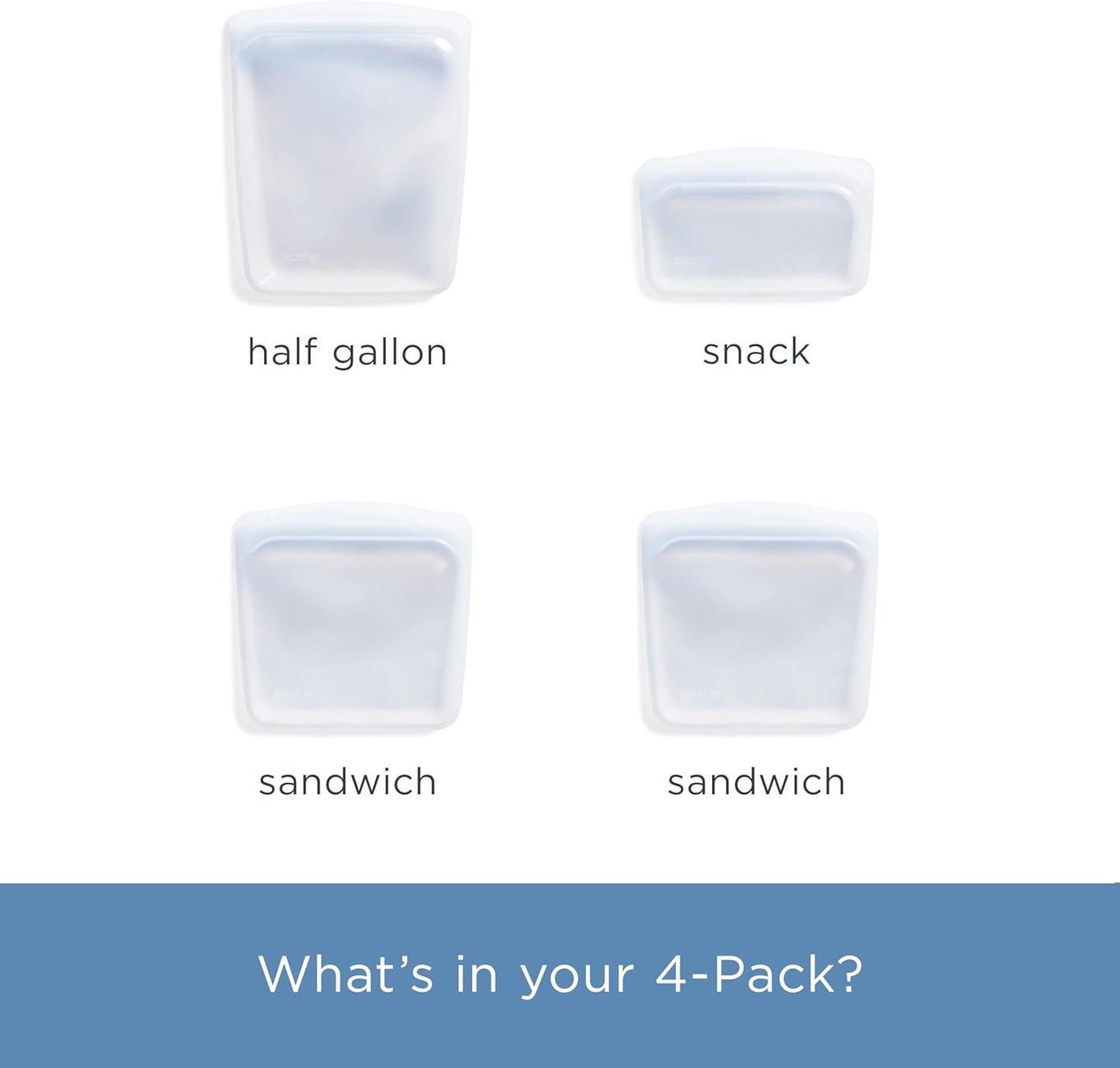 Stasher Silicone Reusable Food Storage Bags - Eco-Friendly 4-Pack | Freezer, Microwave & Dishwasher Safe