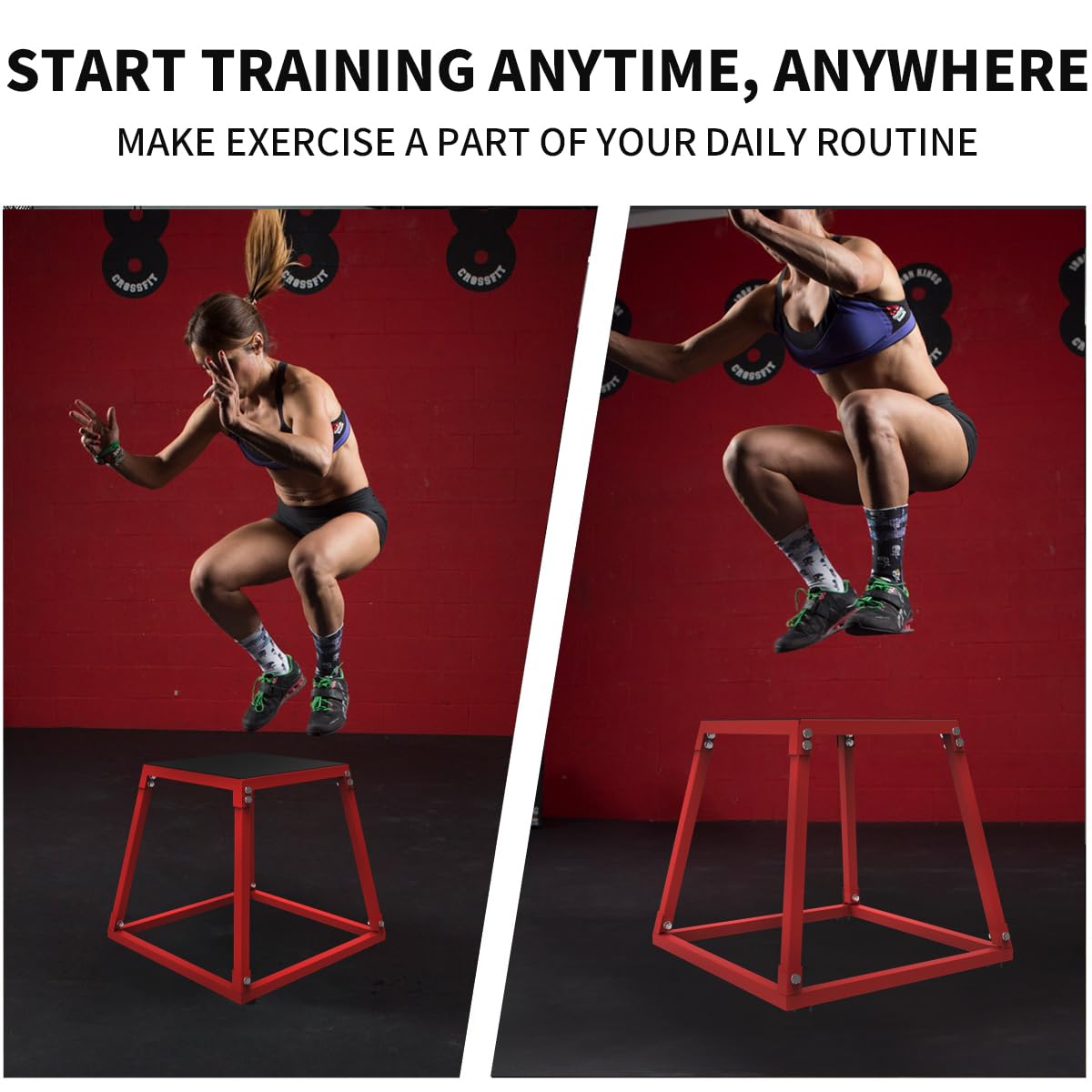 PeakPursuit 12 Inch Metal Plyo Box, Plyometric Jumping Box Set with Anti-Slip Surface for Workout Home Gym,Single and Set,Red