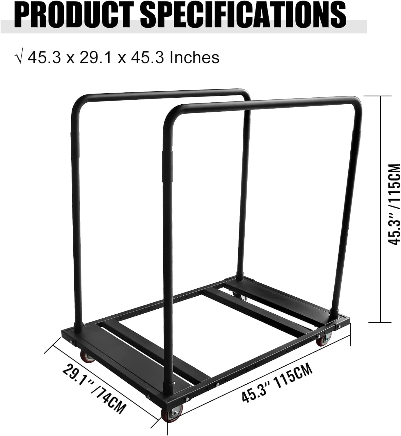 Hasopy Folding Table Cart Rack for 60" Round Tables, Heavy Duty Table Trolley Black Table Rolling Casters for Reataurant, Party, Hotel Furniture 10 Table Capacity
