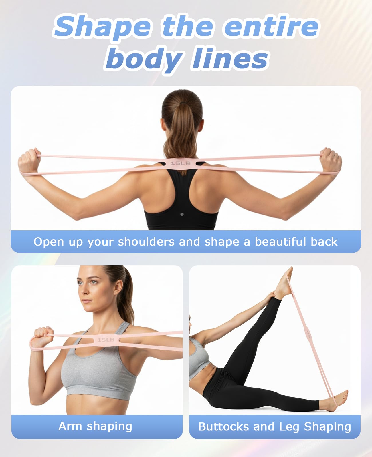 DAWZMR 3 PCS Figure 8 Resistance Bands for Women, 15 Lbs & 25 Lbs & 35 Lbs Keep Resistance Band for Arm with Non-Slip Handles