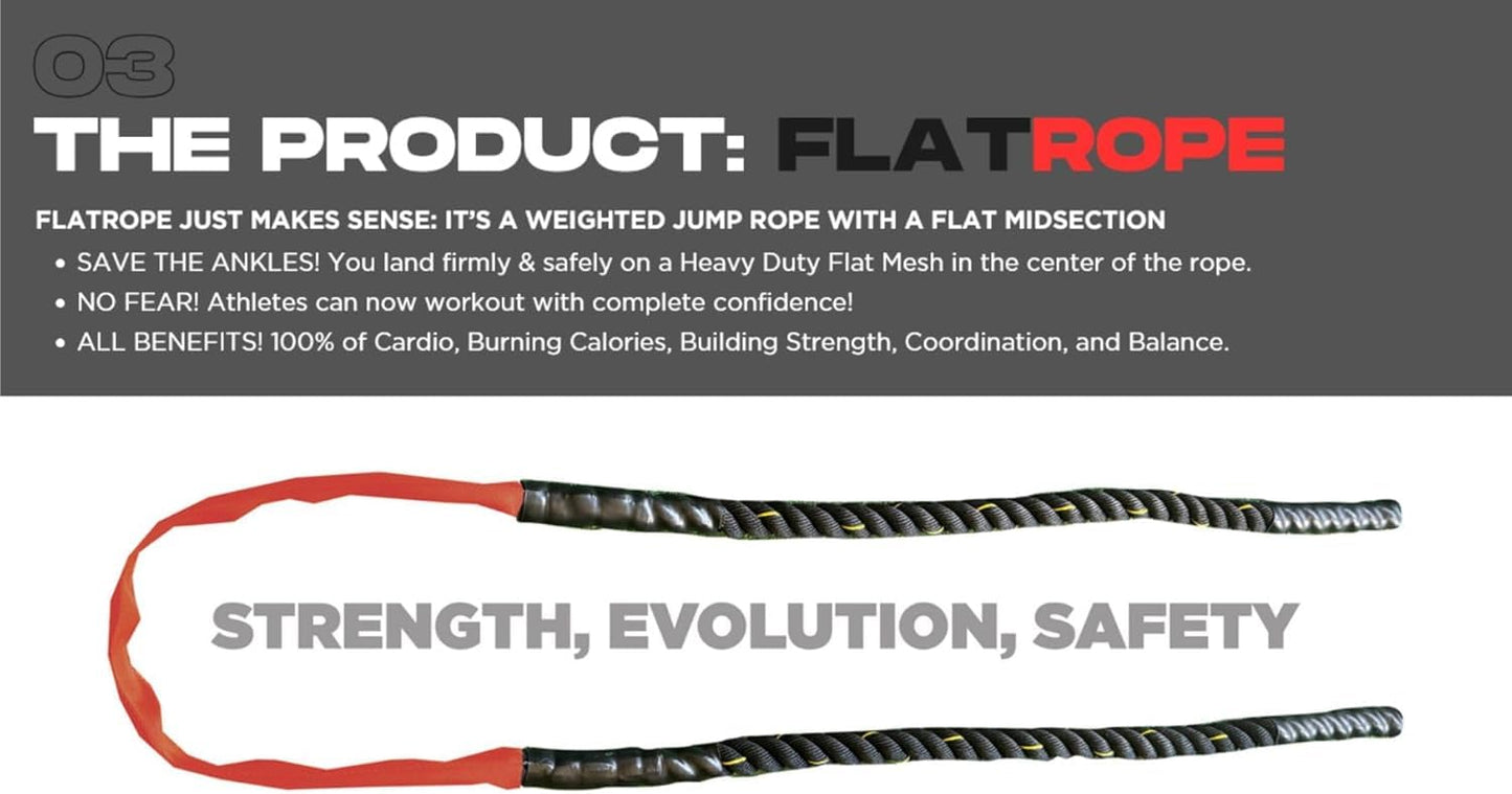 Patented FLATROPE 5lb Weighted Jump Rope, Heavy Flat-Mesh Design to Reduce Ankle Injury, 120” Adjustable Strength-Training Rope for Muscle Building, Conditioning & HIIT, Home Gym Fitness Equipment for CrossFit, HYROX, Spartan, DEKA Athletes, Black