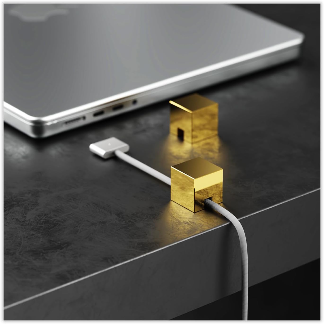 N2U (2 PCS - Gold) Metal Cord Holder, Weighted Cable Organizer or Management, Heavy Wire Keeper for Nightstand, Desk