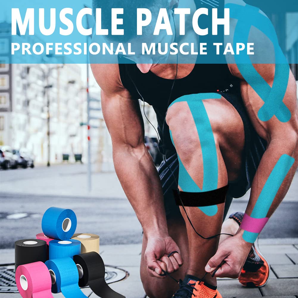 SOON GO Kinesiology Tape, 2IN x 16.4FT Uncut Athletic Tape, Waterproof Breathable Latex-Free, Muscle Recovery & Joint Support,Red (1/2/5 Rolls)