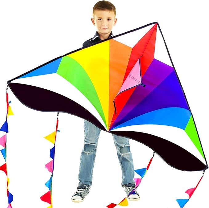 Delta Kite for Kids & Adults - Easy to Fly Large Single Line Beach Kite with 300ft String Handle Included, Perfect for Beginners, Teens