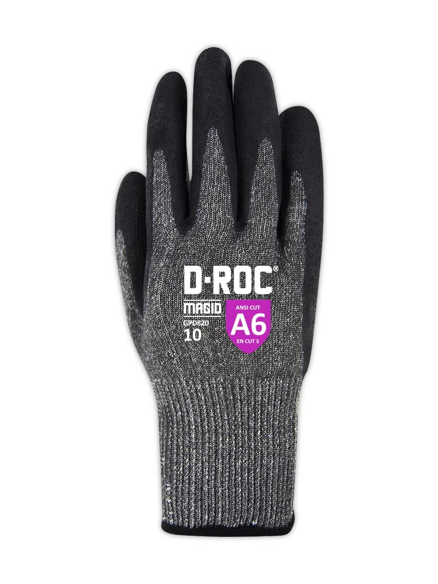 MAGID D-ROC ANSI A6 NitriX Palm Coated Touchscreen Gloves, 12 Pairs, Size 9/Large, GPD820