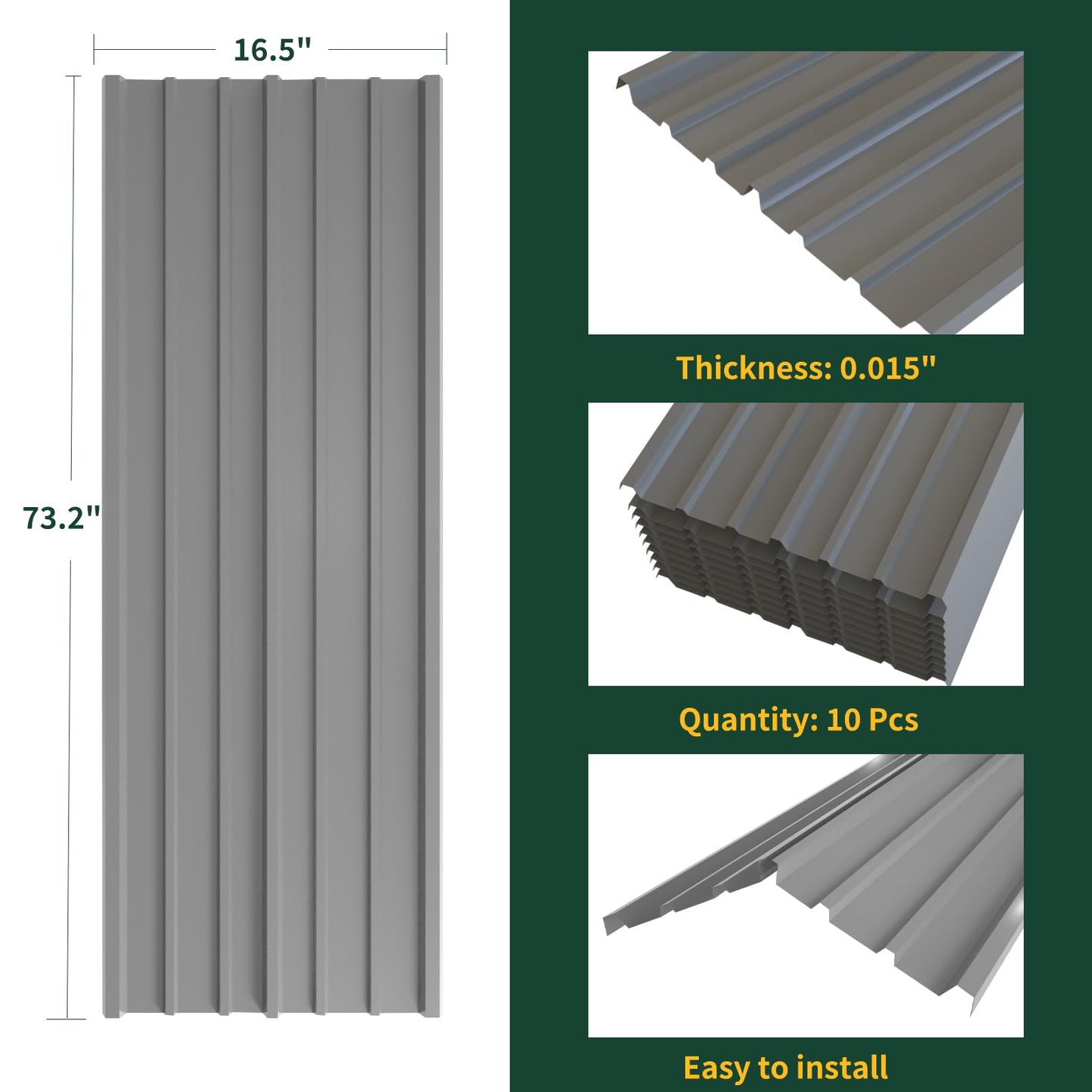 NeatiEase 10 Pcs Metal Roofing Panels, 6.1 Feet Corrugated Galvanized Roofing Panels Metal Siding Panels with Steel Screws for Pergola, Gazebo, Shed, Outdoor Storage, Chicken Coop, Patio,Garages